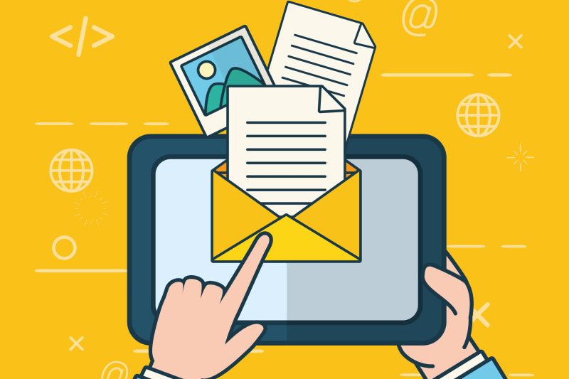 hands with tablet send email vector illustration